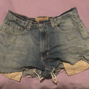 Frayed blue jean shorts